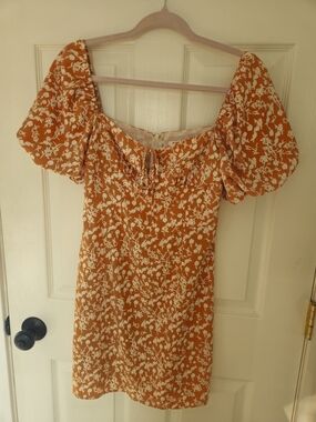Glamorous Orange Floral Puff Sleeve Mini Dress